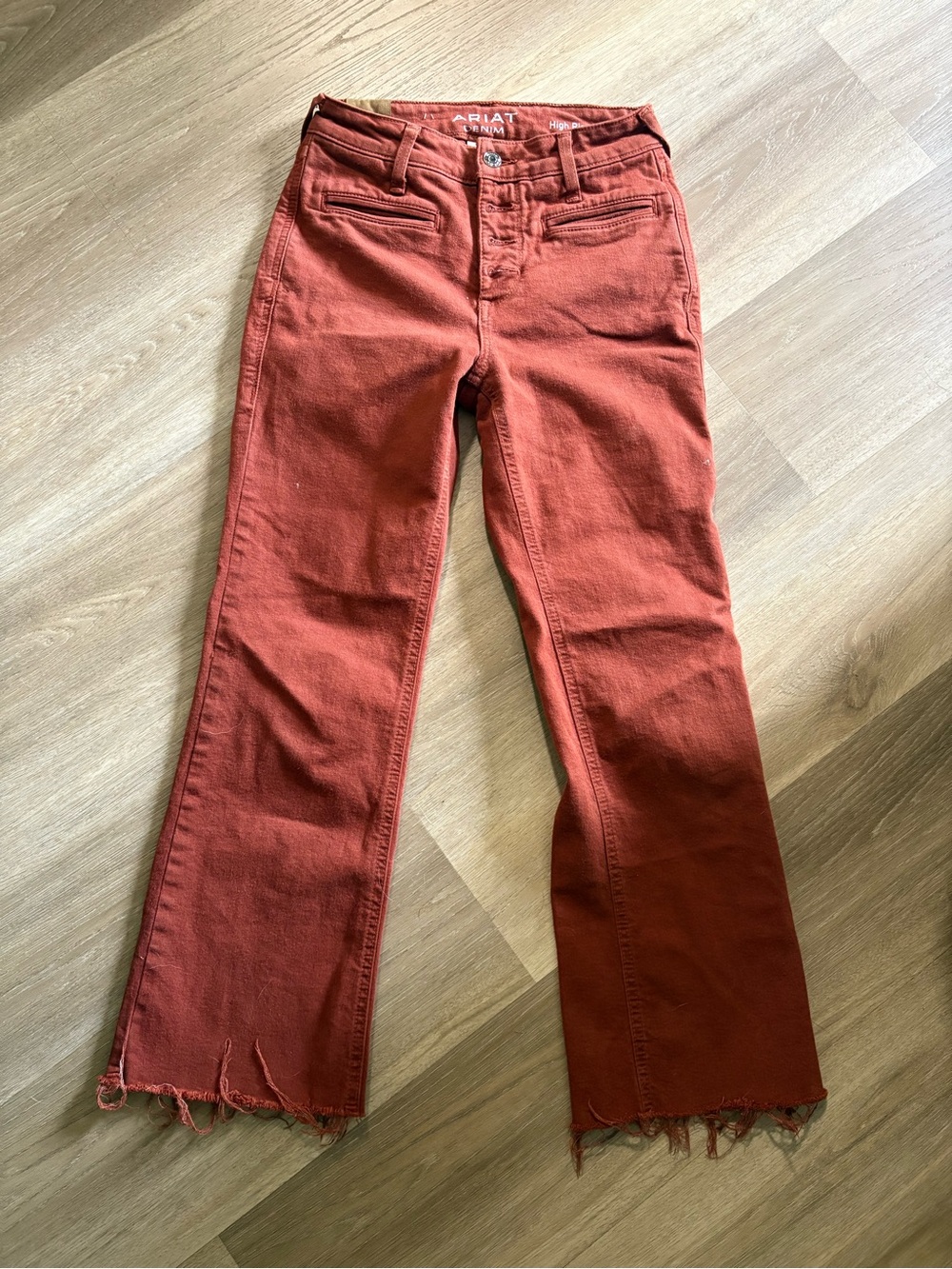 Ariat Burnt Orange Wide-Leg Jeans with Raw Hem